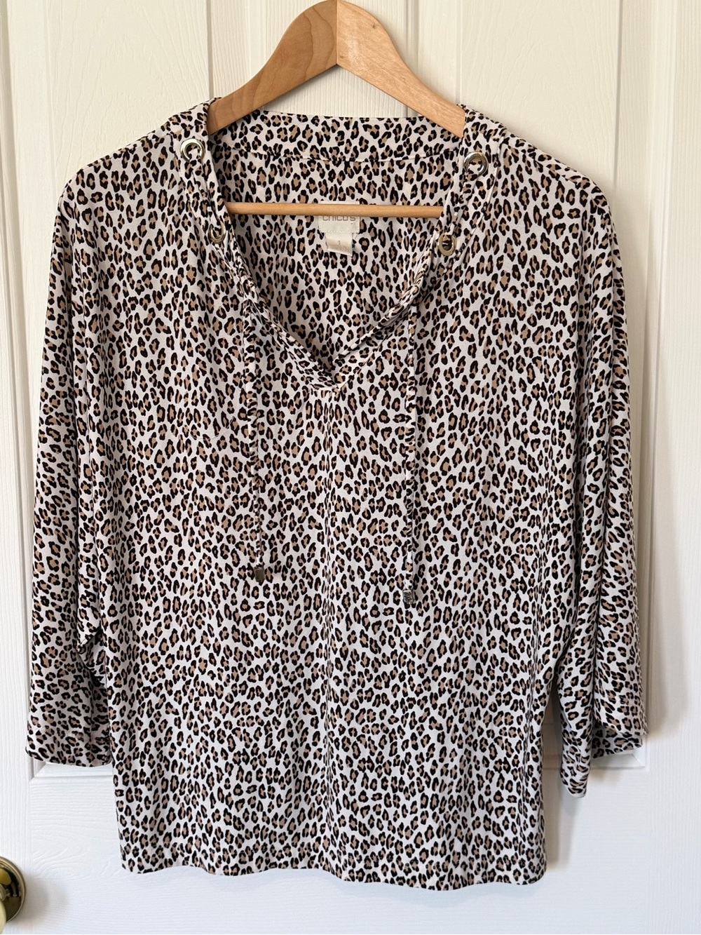 Chico's Leopard Print V-Neck Top in Beige and Brown